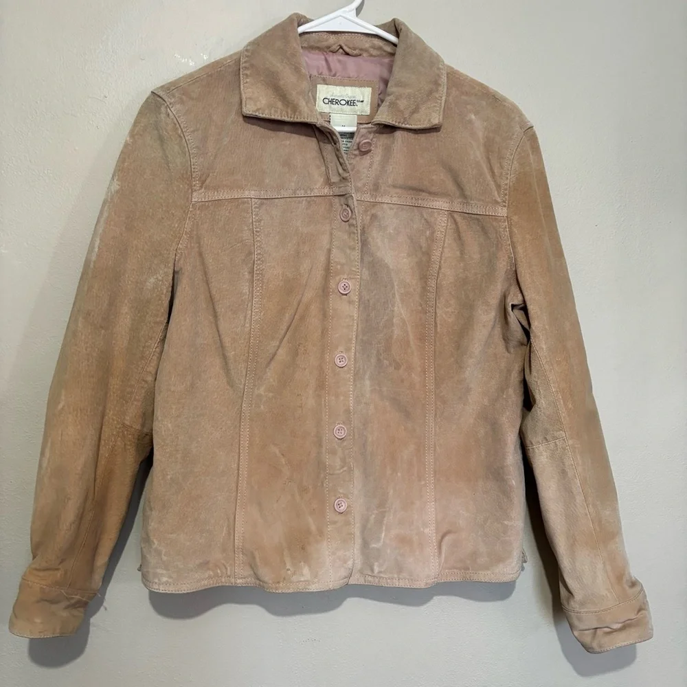 Vintage Tan Suede Leather Jacket Size Medium Faded Distressed Cherokee - Picture 7 of 9